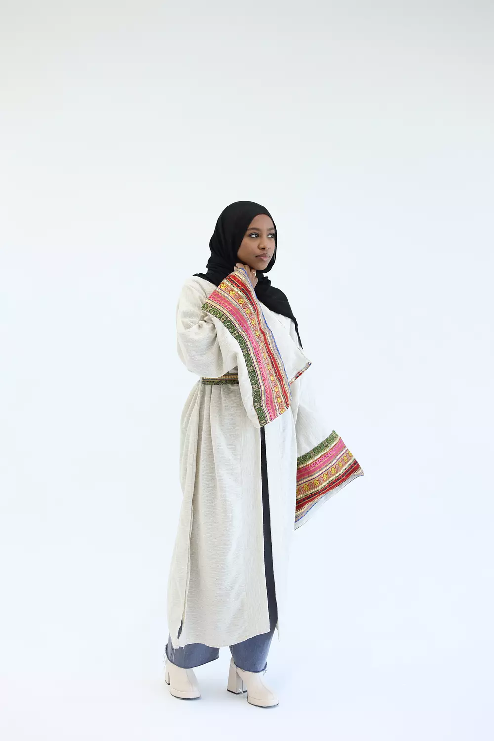 Cardigan with long and colorful sleeves hover image