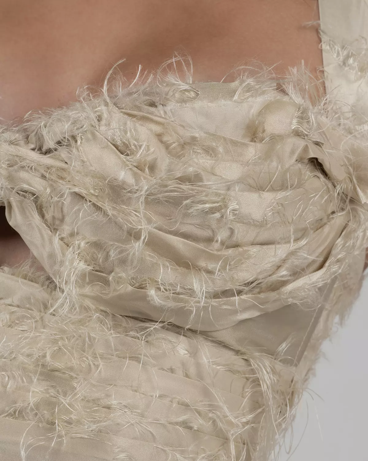 Chic Beige Silk Duchesse Top with Feathers 3