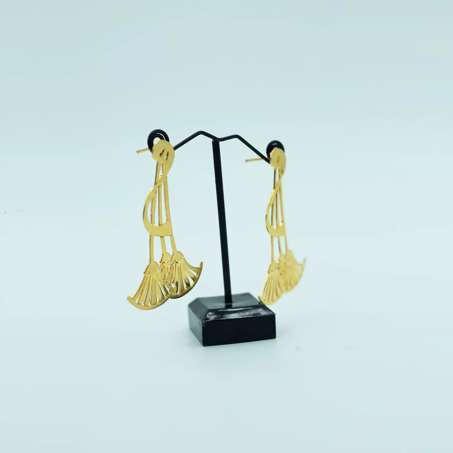 Hand-carved copper earrings, gold and platinum plated, lotus flower 6