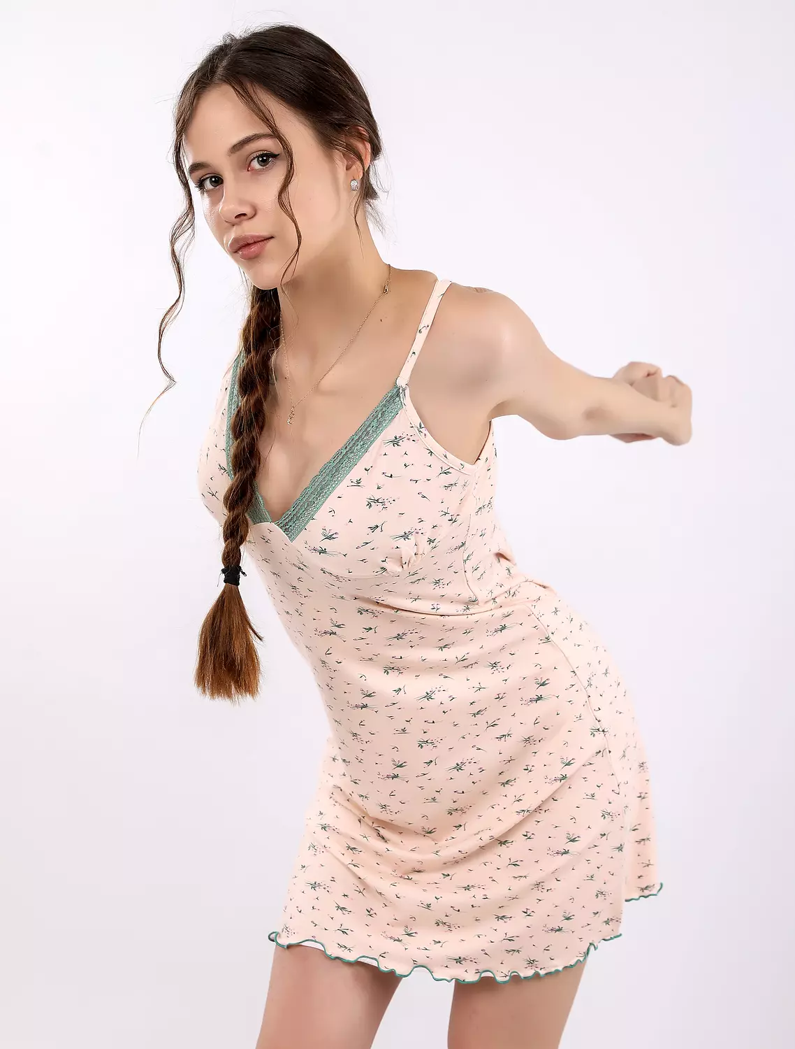 V709 Floral Sleeveless V-neckline Night Dress 1