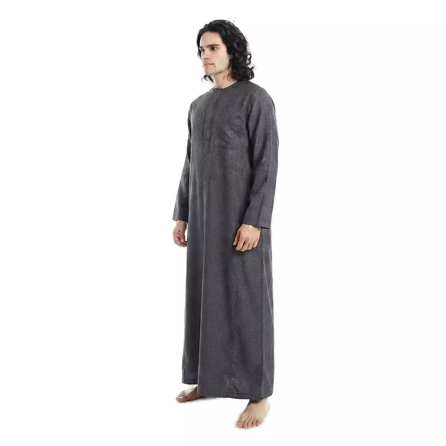 Men Galabeya Long Sleeves - Linen - 2326 - Dark grey 3