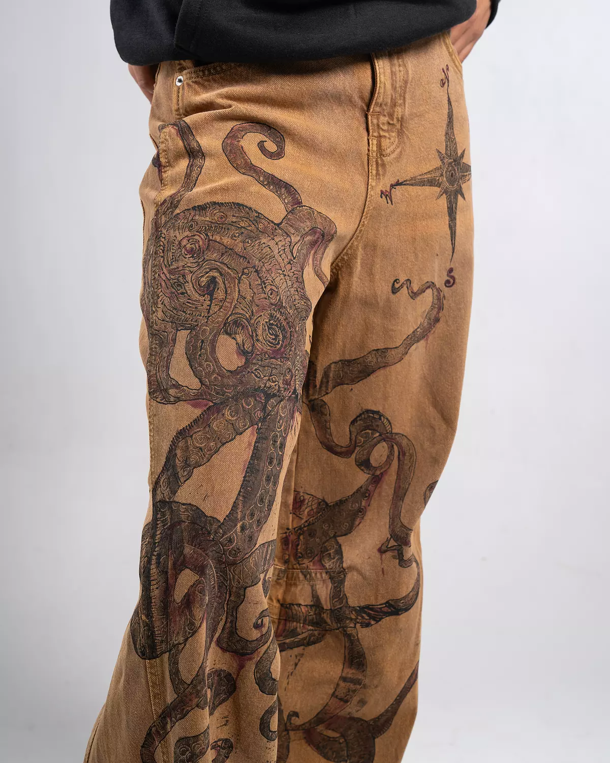 “ Giant octopus “ 1of 1 hand-printed & painted denim pants  3