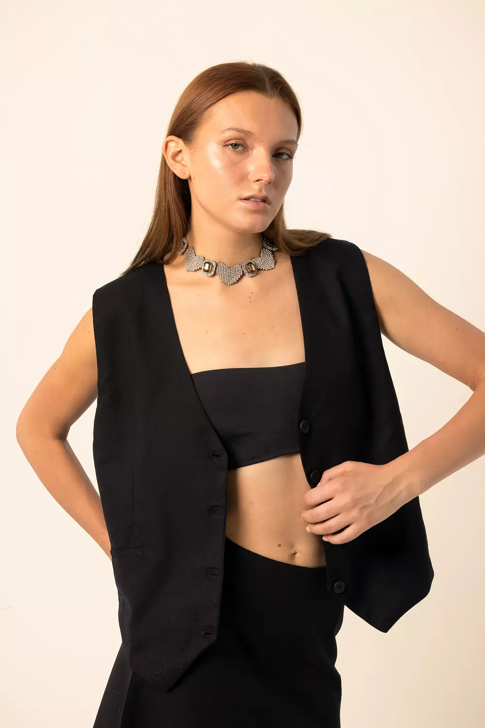 Linen blend oversized vest - Black 2