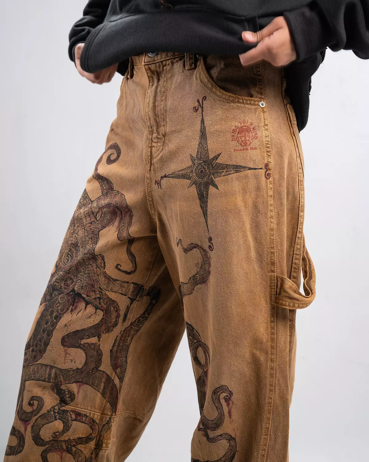 “ Giant octopus “ 1of 1 hand-printed & painted denim pants  5