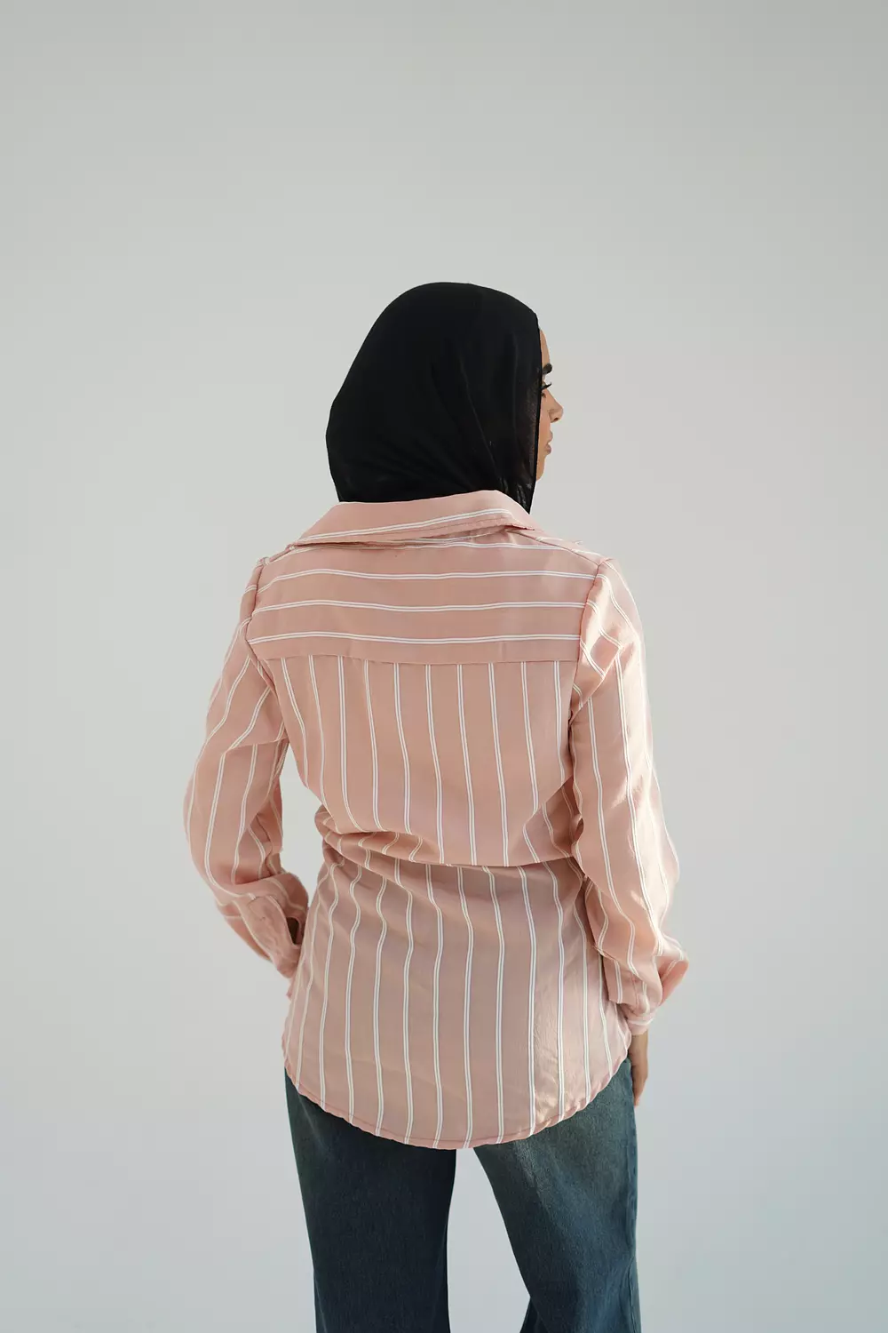 Pink long striped shirt with side tie 3