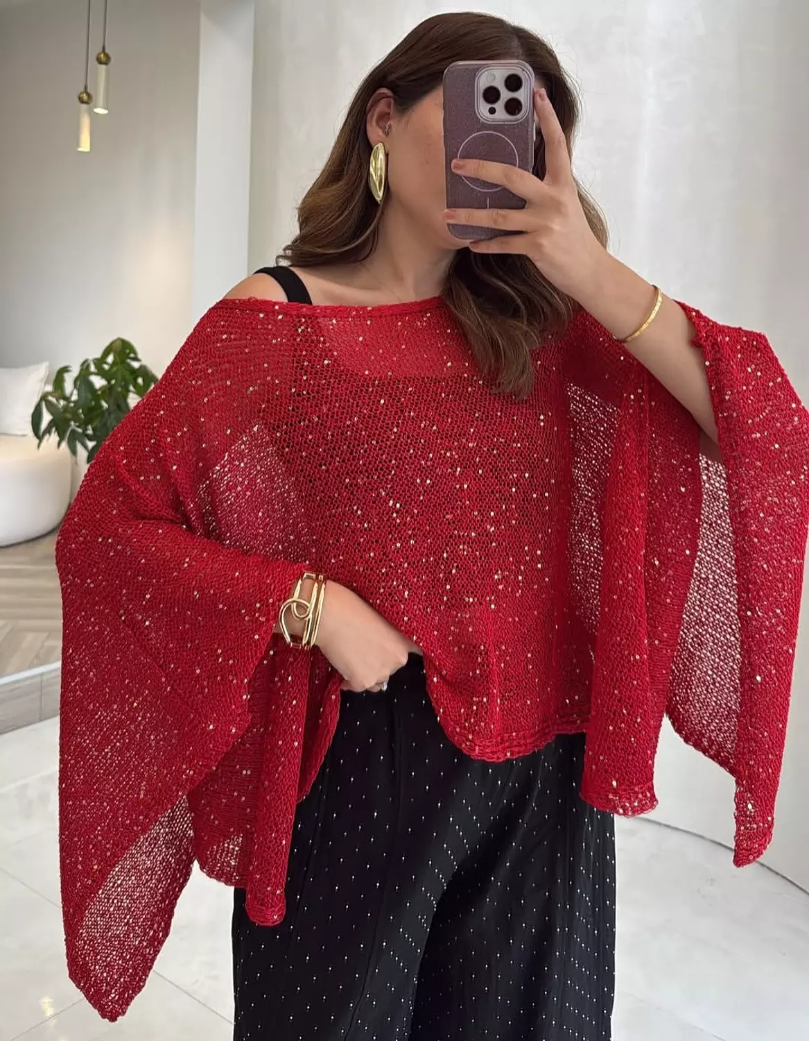 Red glittery Poncho  3