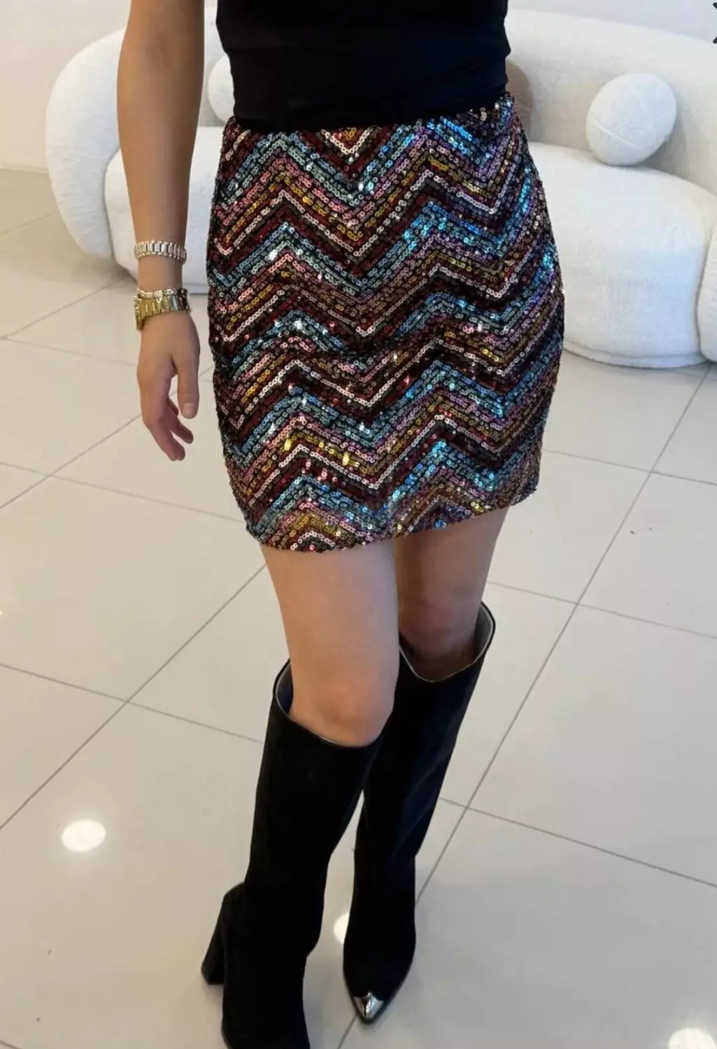 Multicolour Zigzag Sequin Skirt  image