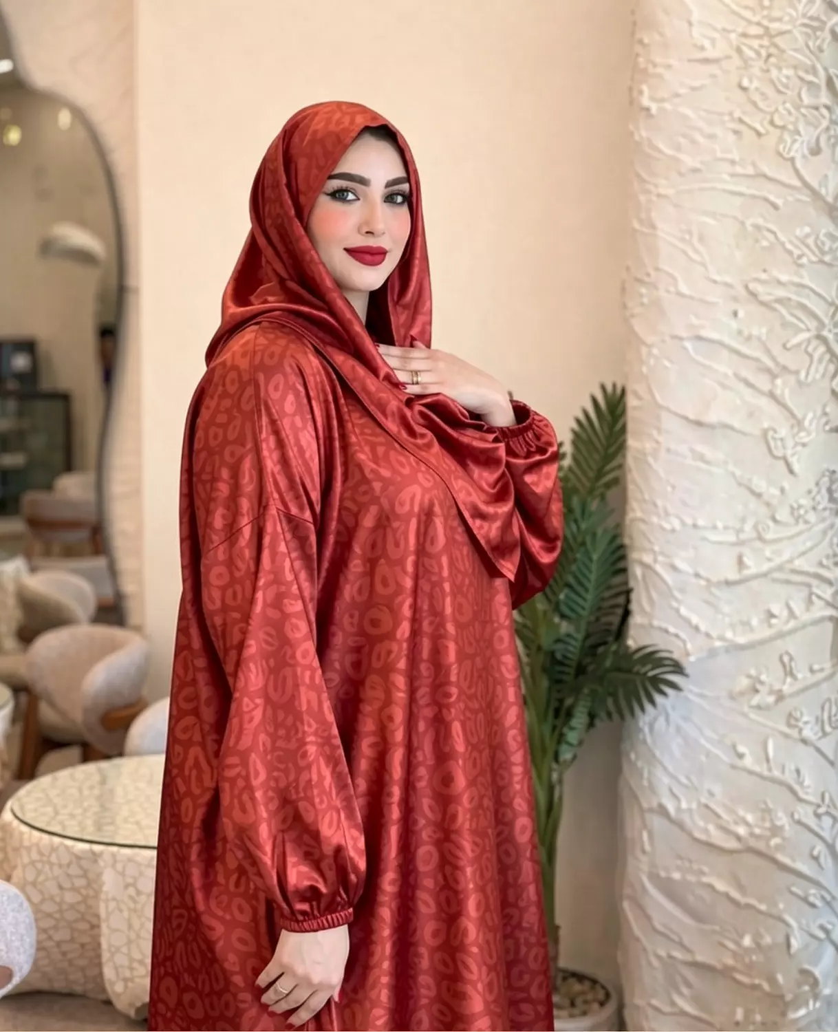 Print Satin Isdal with Attached Hijab 9