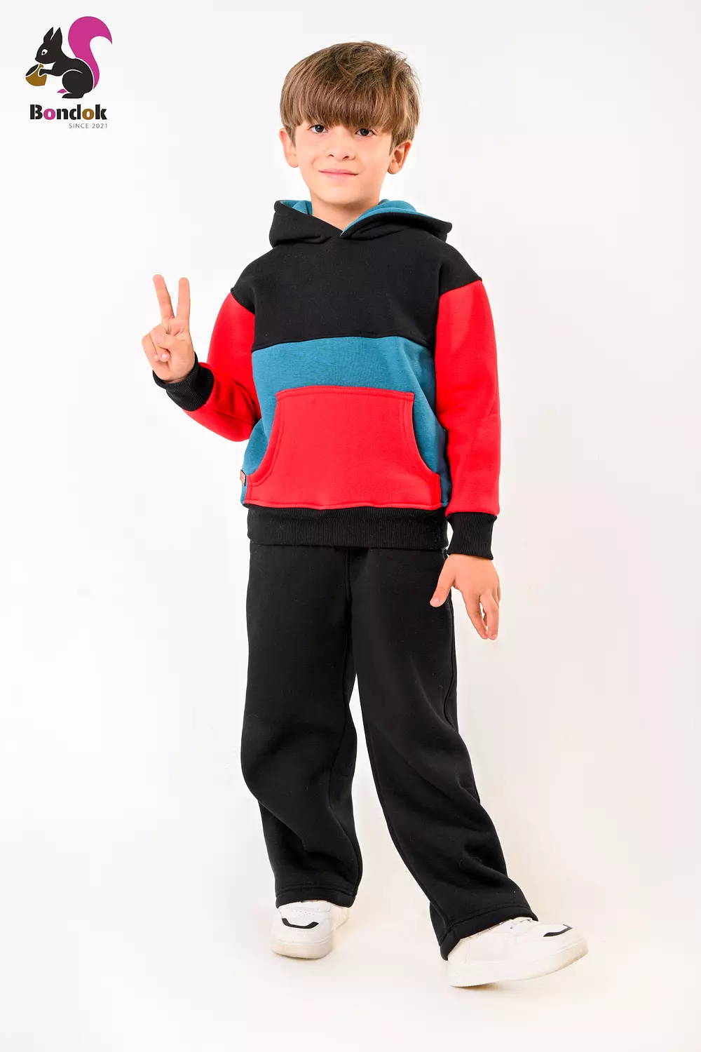 Kids Color-Block Hoodie Tracksuit Set – Warm meltone Top & Jogger Pants, Kangaroo Pocket, Soft Lining, Boys Winter Outfit (Ages 3–14) 8