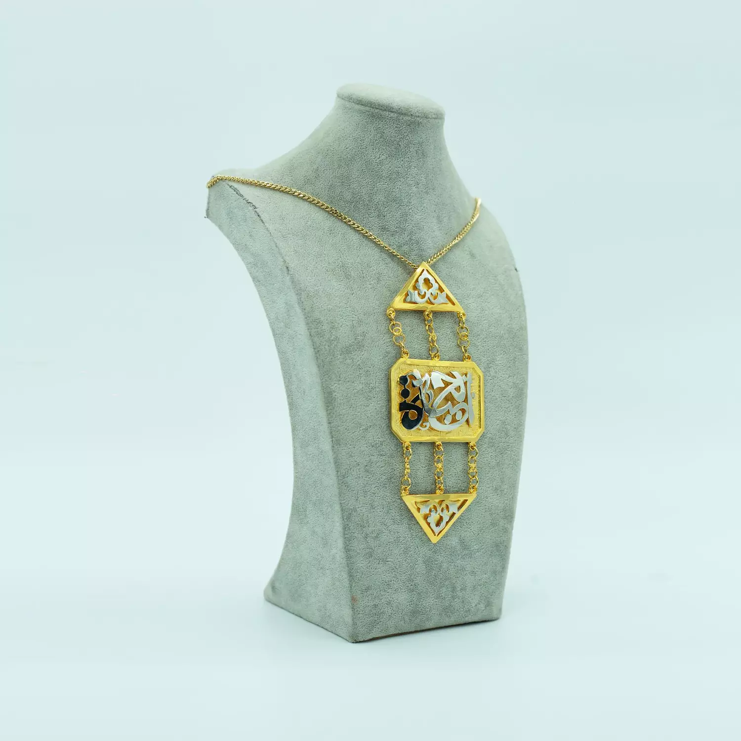 Two-layer copper chain consisting of 3 layers plated with matte and shiny gold, silver and platinum - 60 cm - Islamic 3