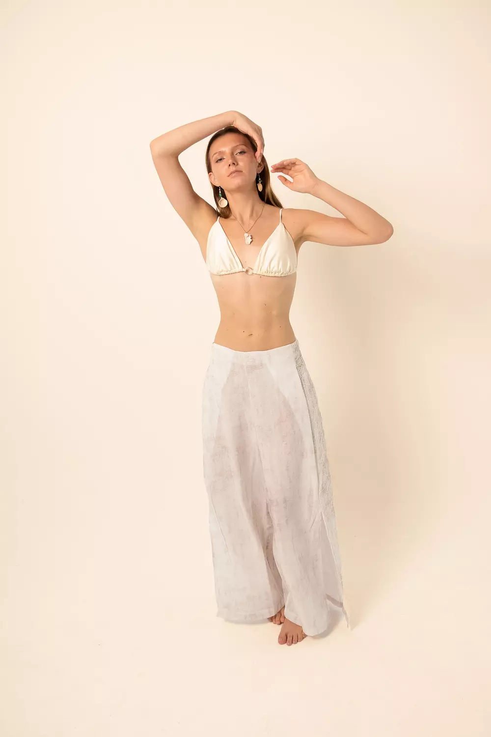 Wide-Leg Pants with side slits - White hover image