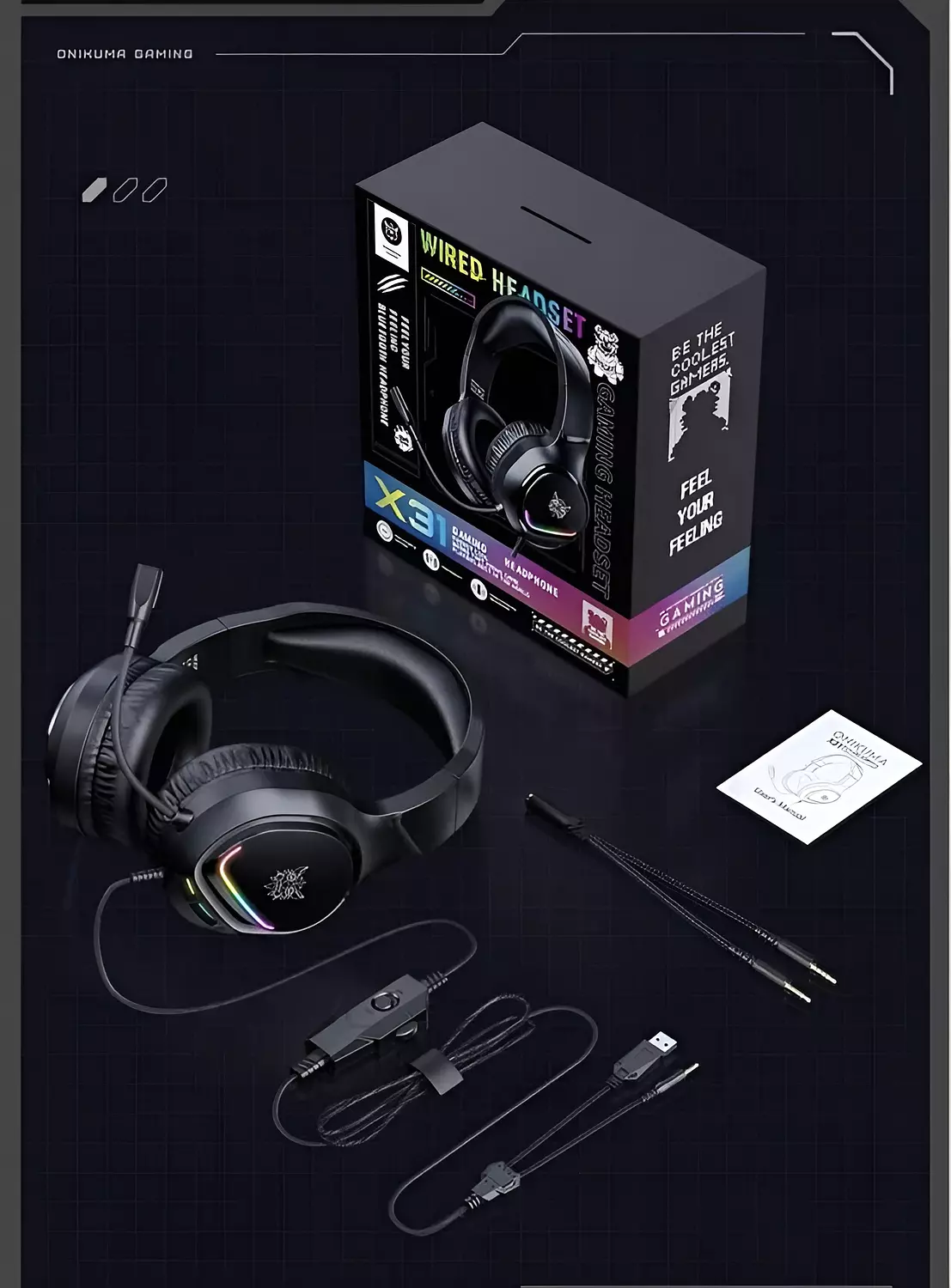 Onikuma X31 Gaming Headset - RGB Lighting - Noise-Canceling Mic - High-Fidelity Sound 8