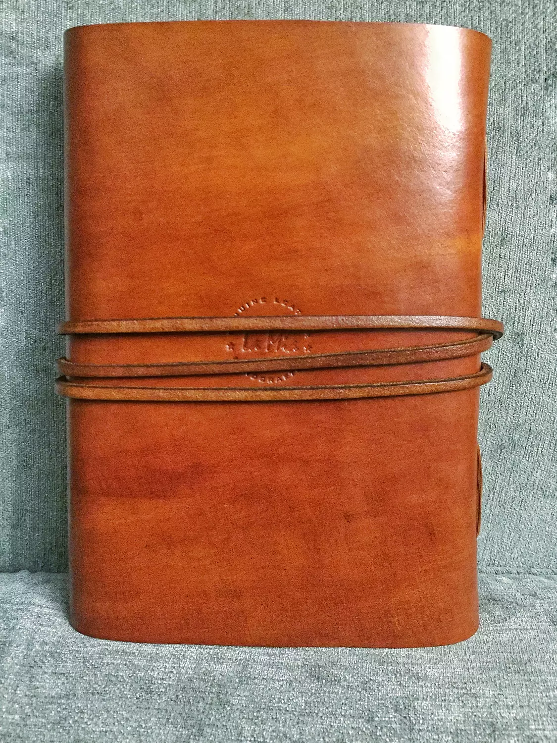 Tooled painted blossom vines leather journal with wraparound tie strap 3