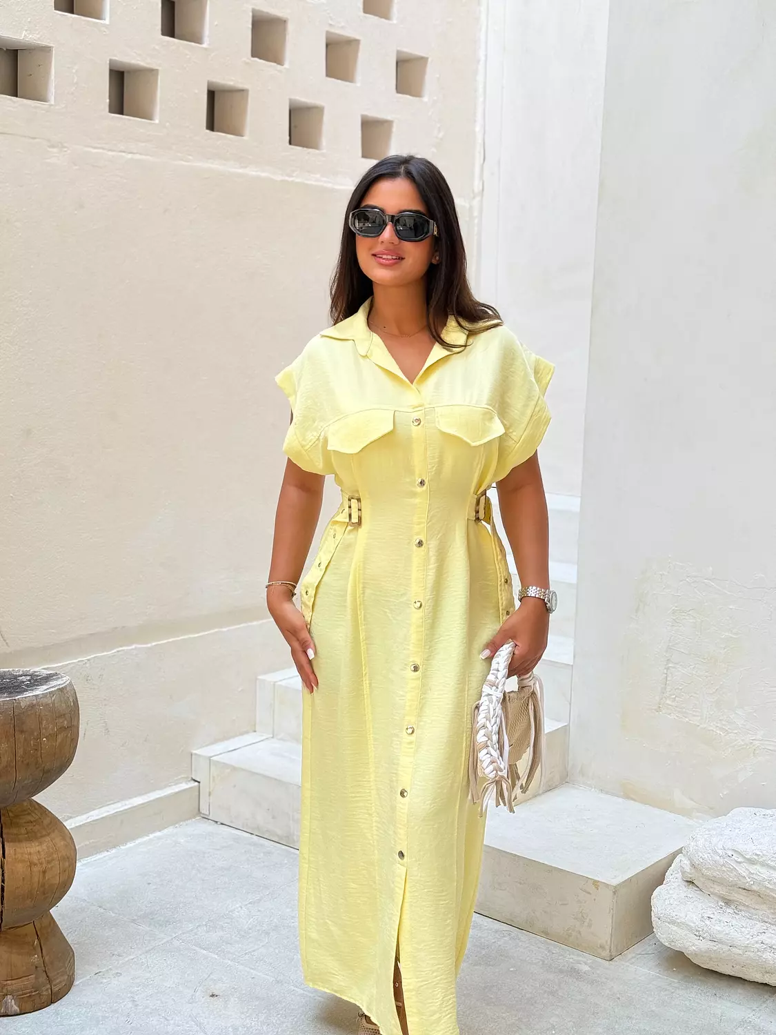 Belted shirt dress hover image
