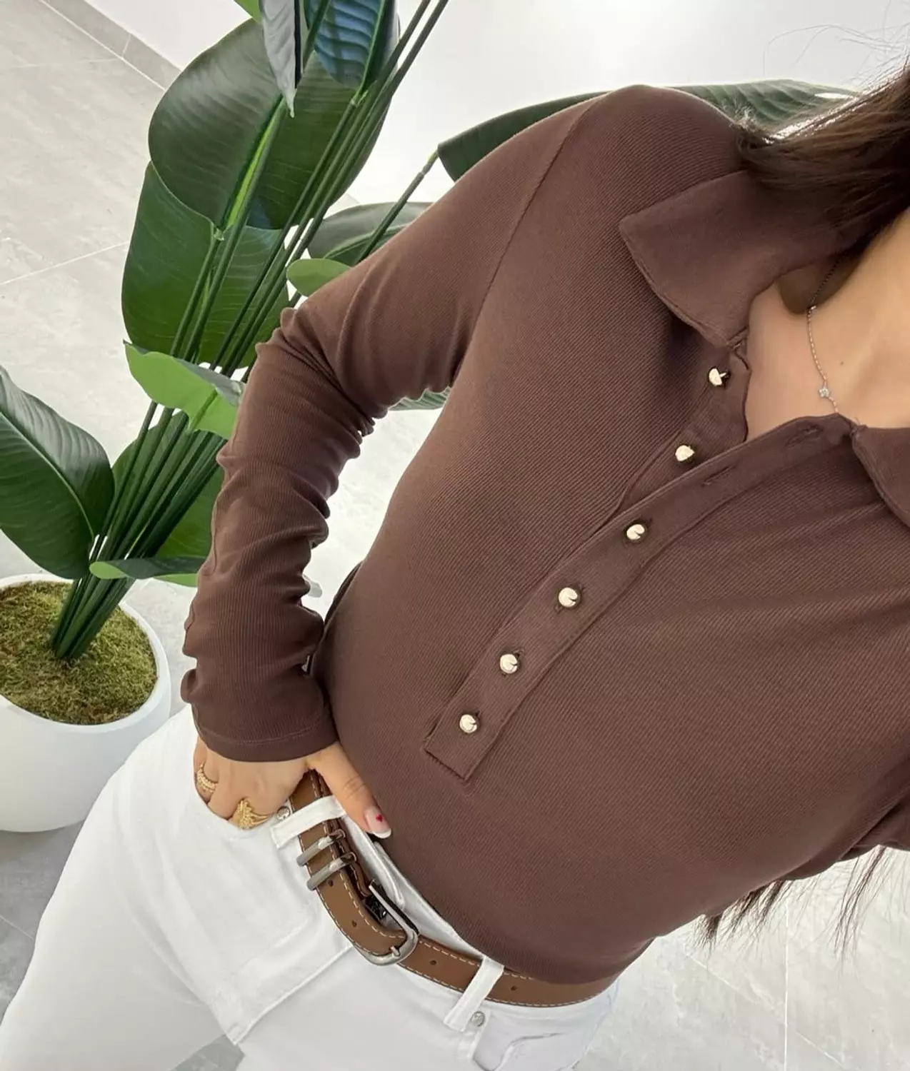 Brown Dilvin top with gold buttons  2