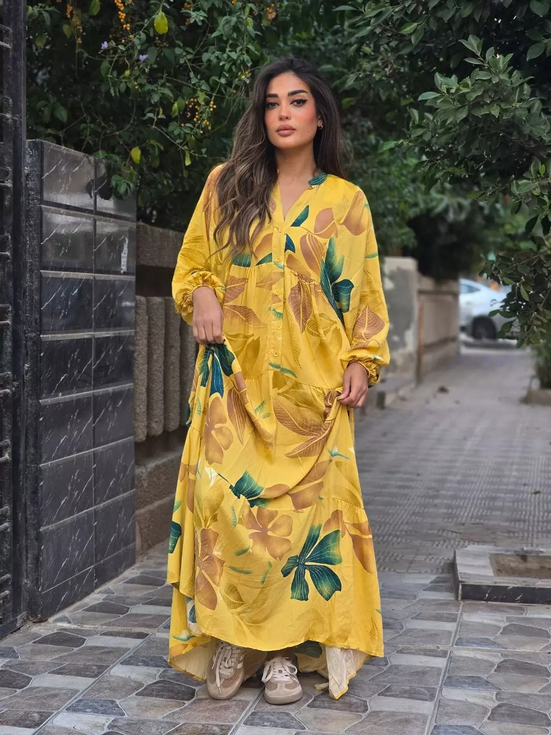 Yellow floral dress hover image