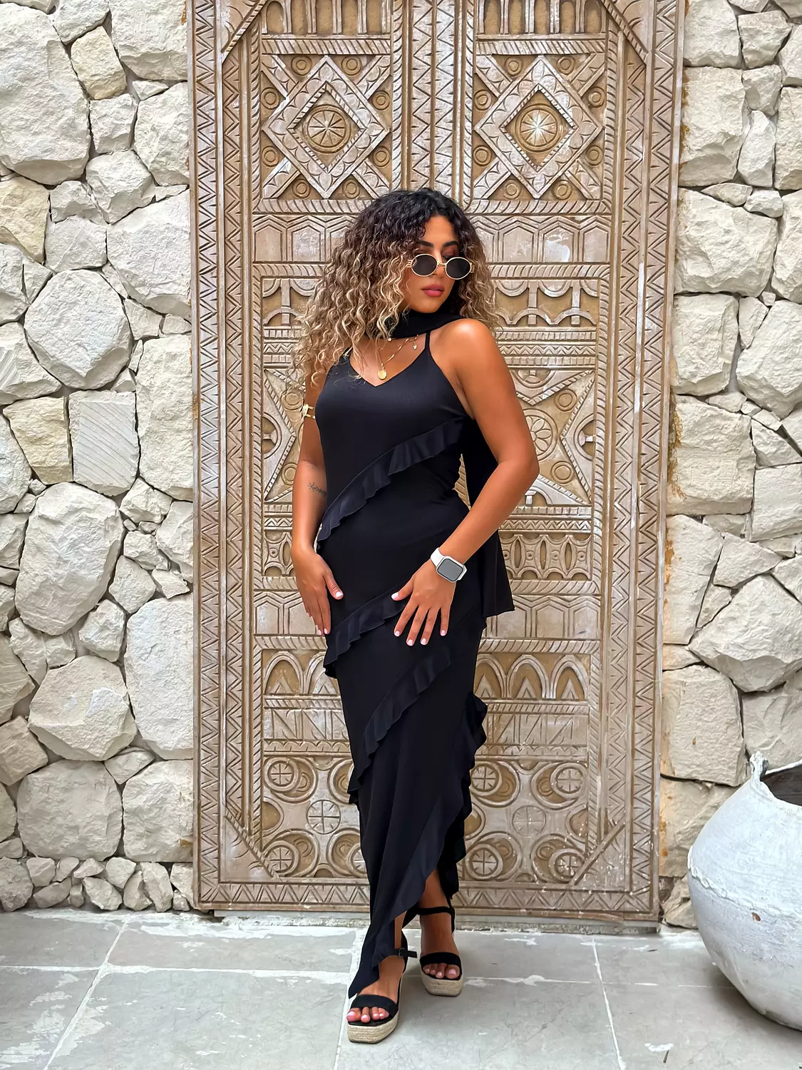 Ruffle scarf dress hover image