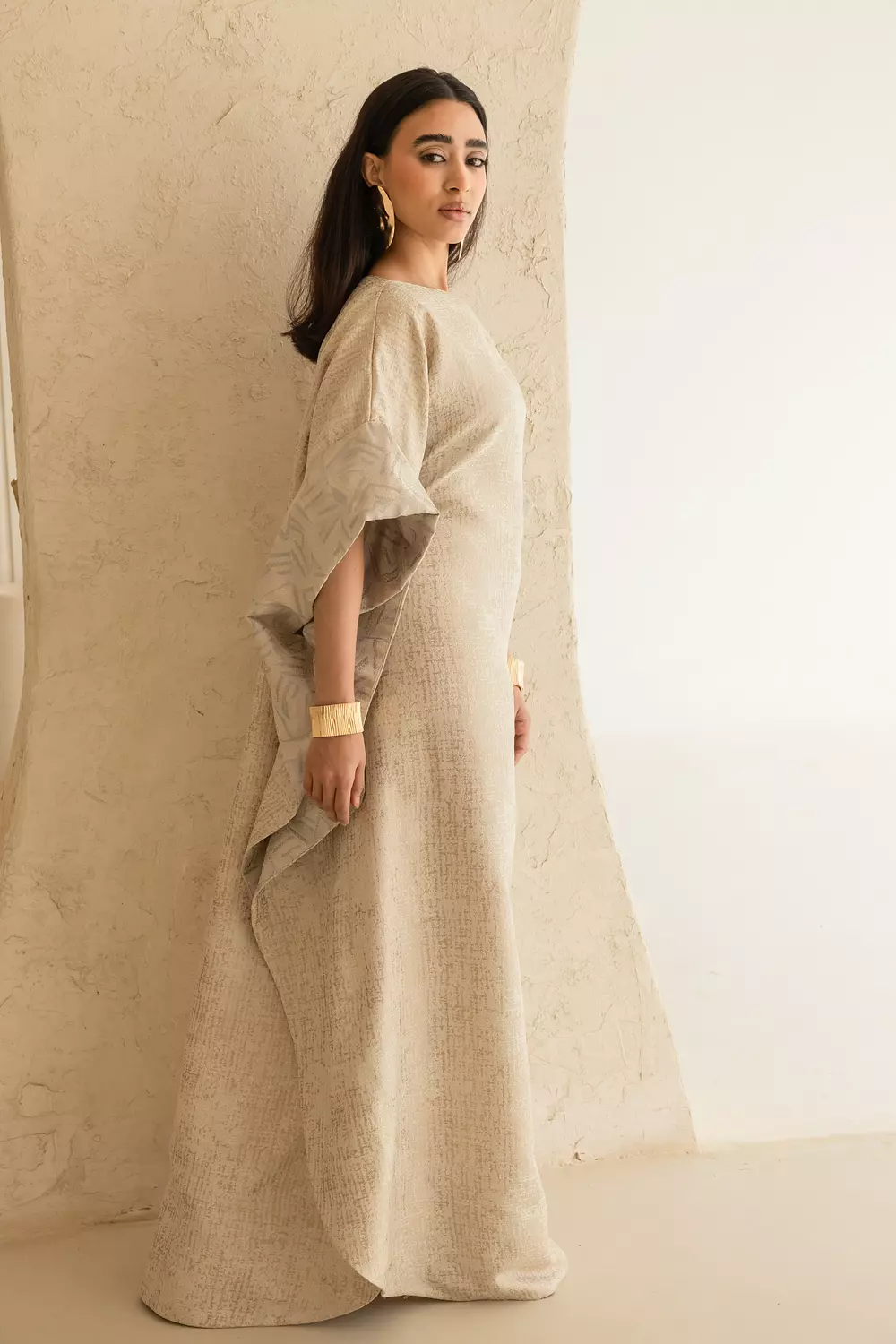 Textured neutral kaftan dress image