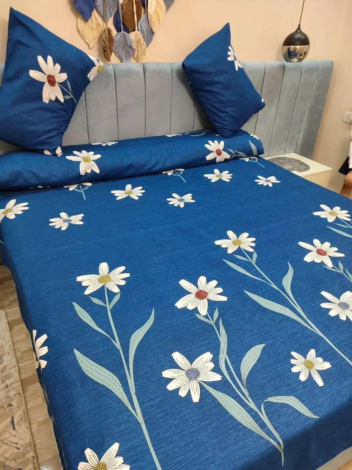 blue flower cotton sheet set image