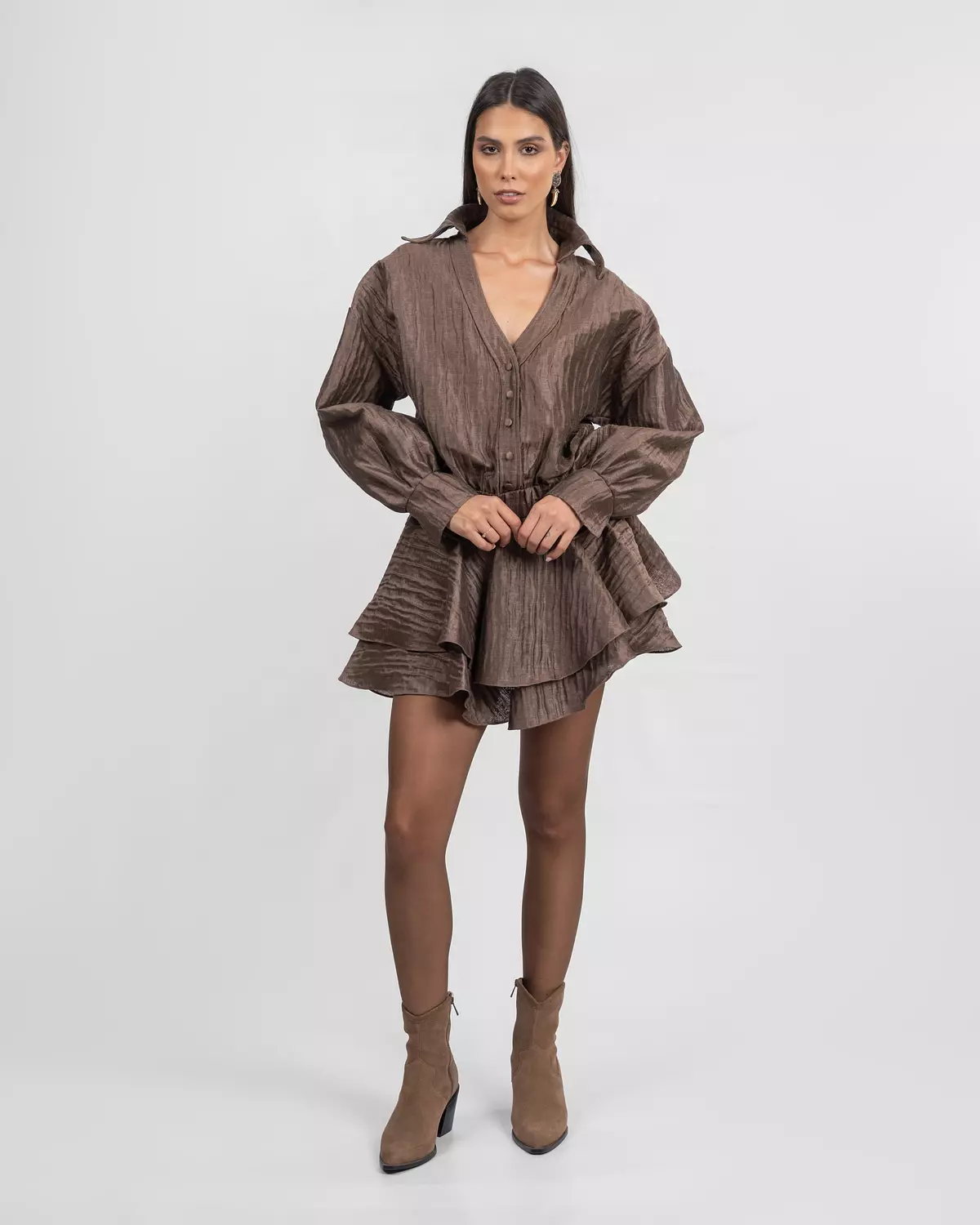 Crushed Organza Brown Mini Dress image