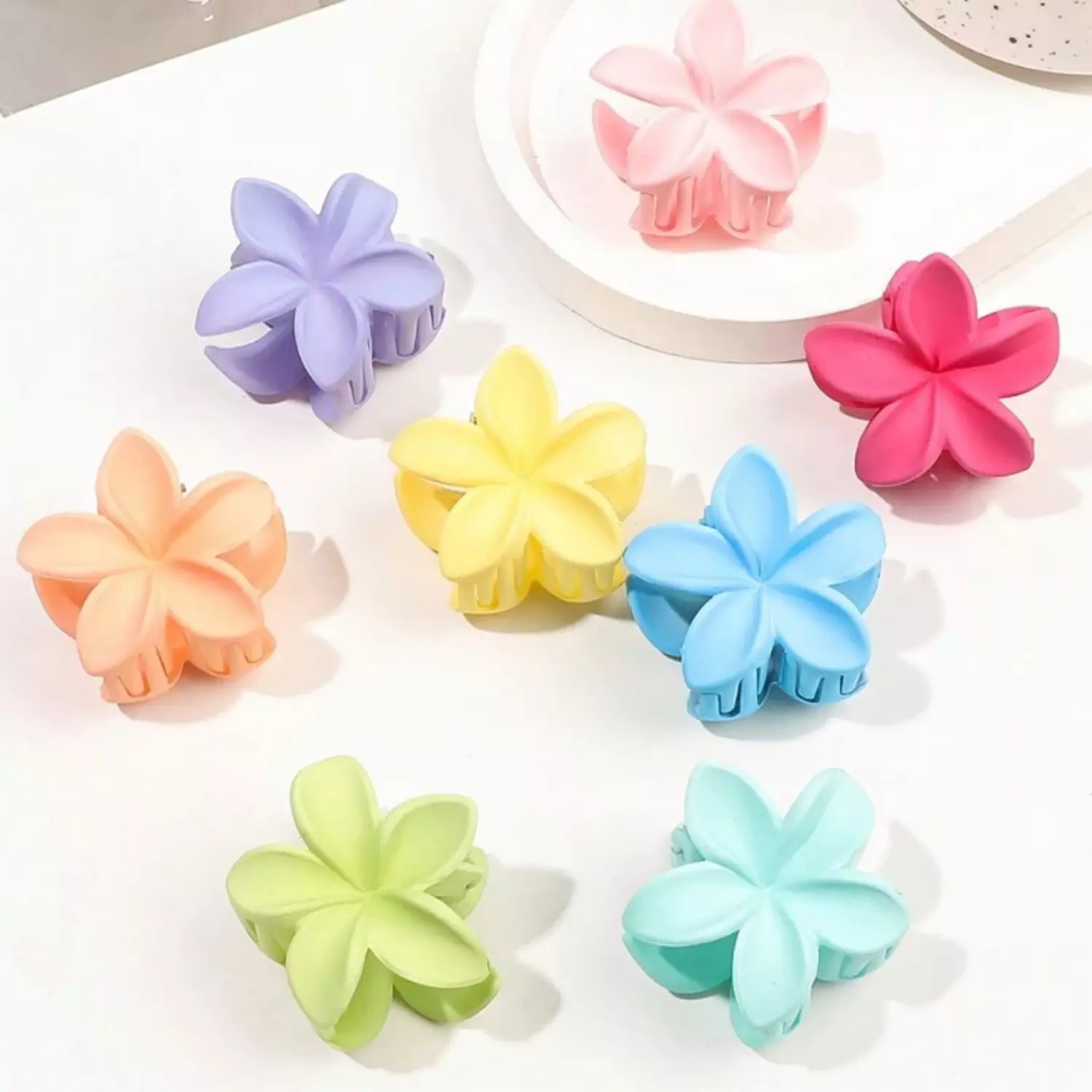8 Pc Small Candy Colored Flower Claw Clips Set image