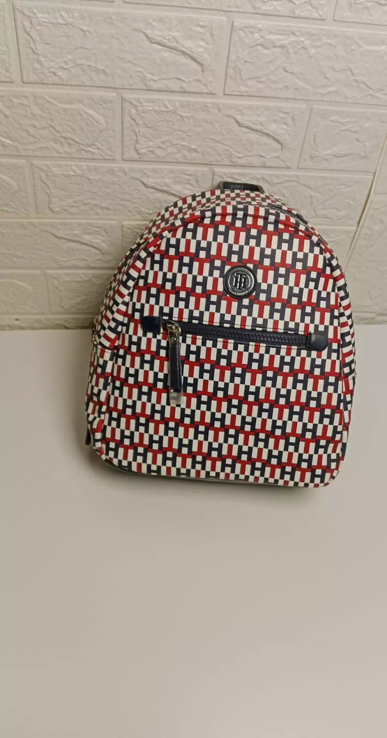 Tommy Hilfiger Mini Backpack – Red, Navy & White Monogram Print image