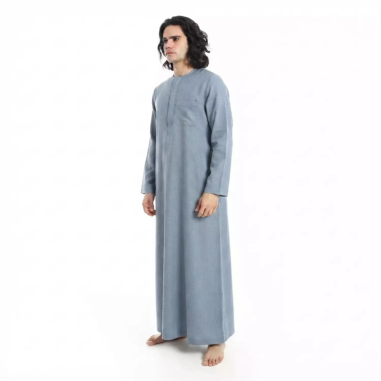Men Galabeya Long Sleeves - Linen - 2326 - Bluish Grey 3