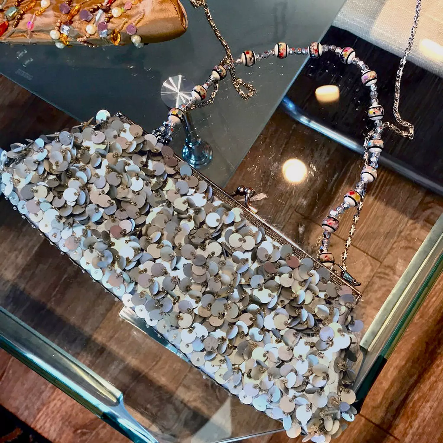 Statement handmade sequins bag hover image