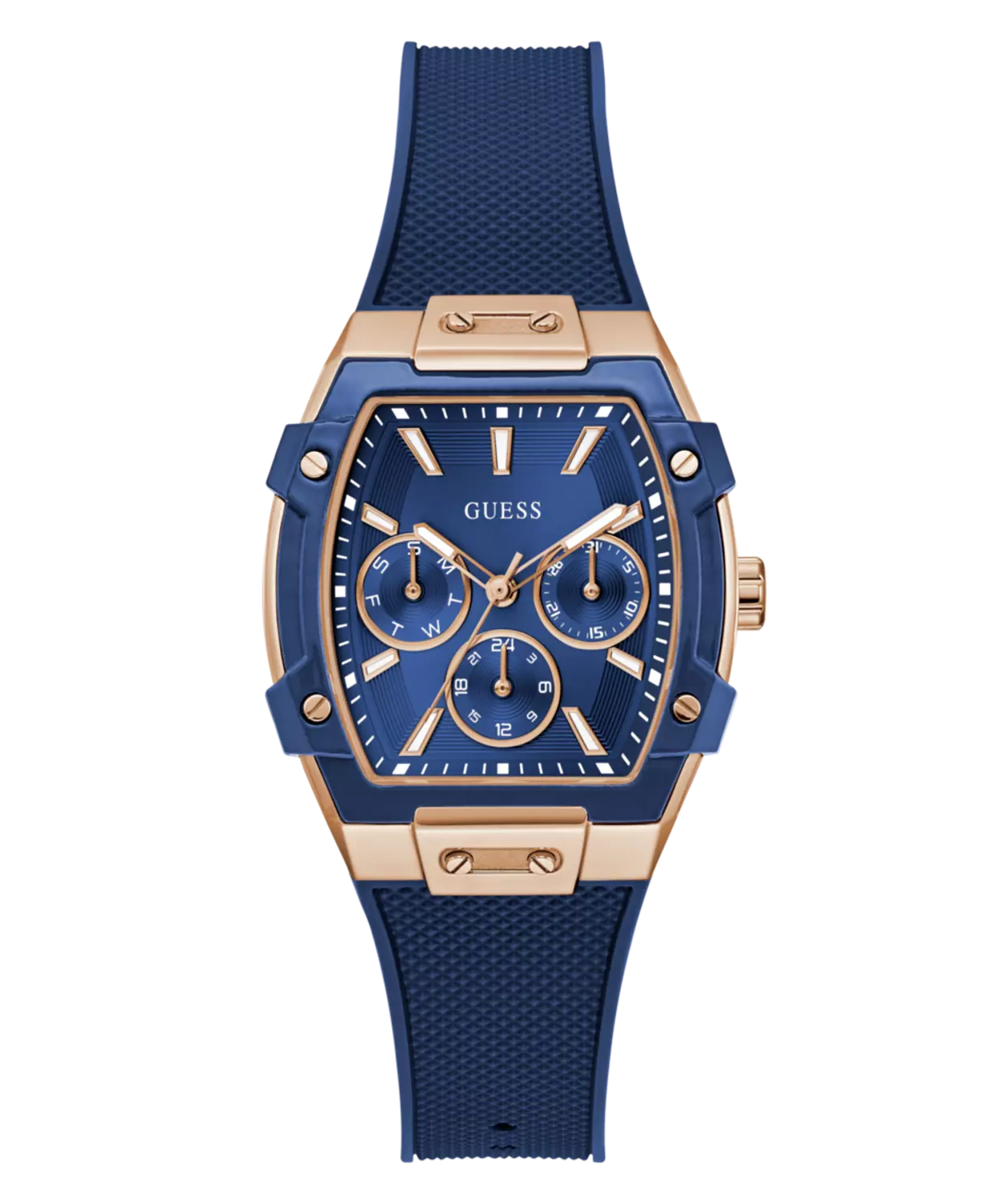 GUESS Ladies Blue Rose Gold Tone Multi-function Watch image