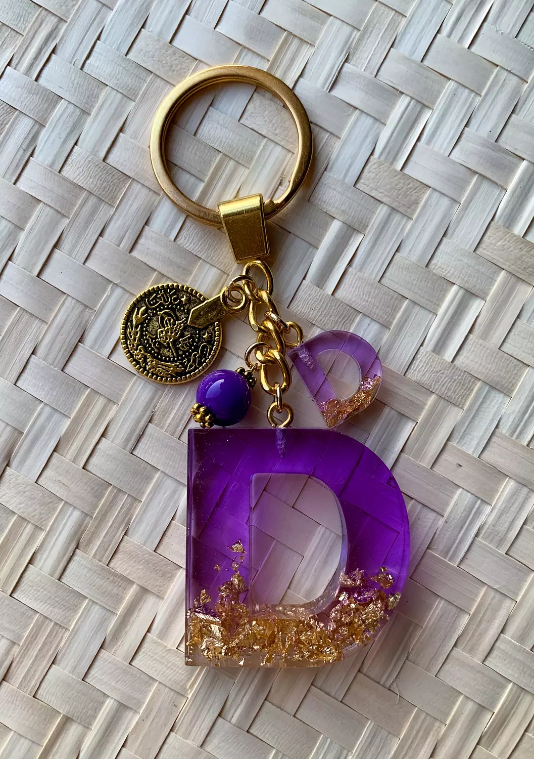 Resin Letters Keychain ( Purple & Gold ) "By Order" 3