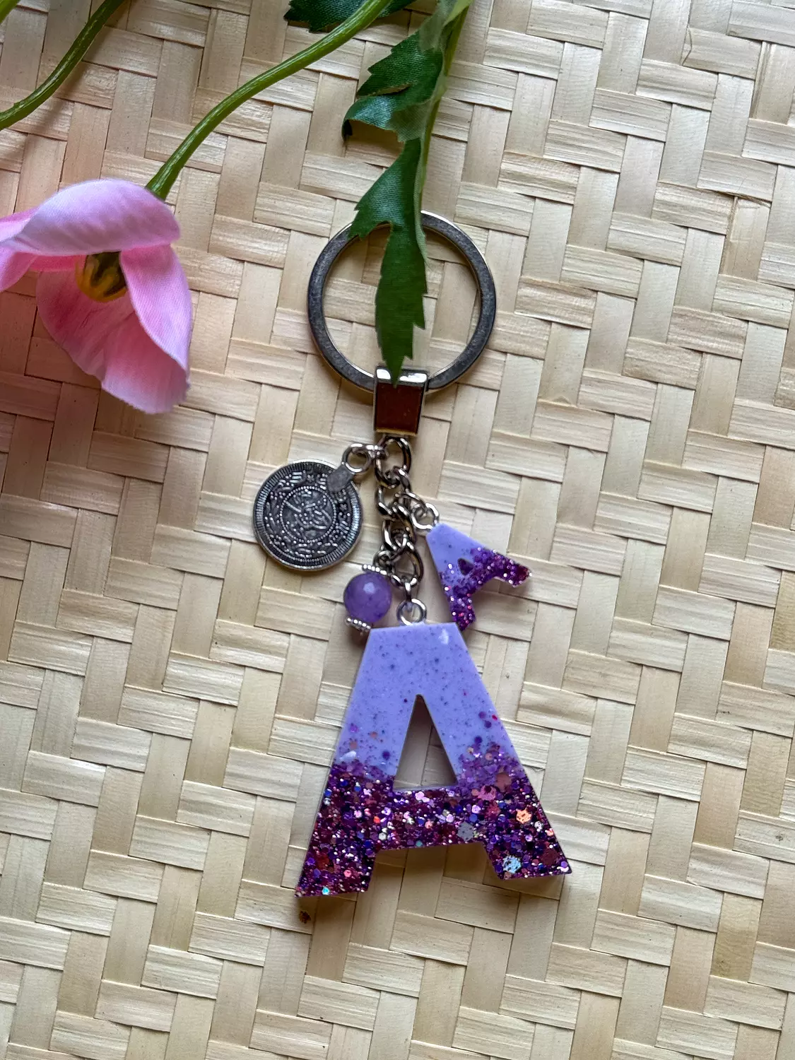Resin Letters Keychain ( Glitter Purple ) "By Order" 1