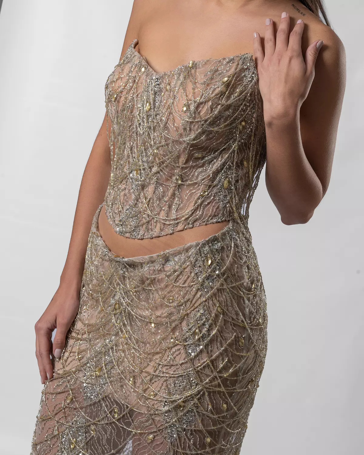 Golden Cascade Two-Piece Evening Gown 2