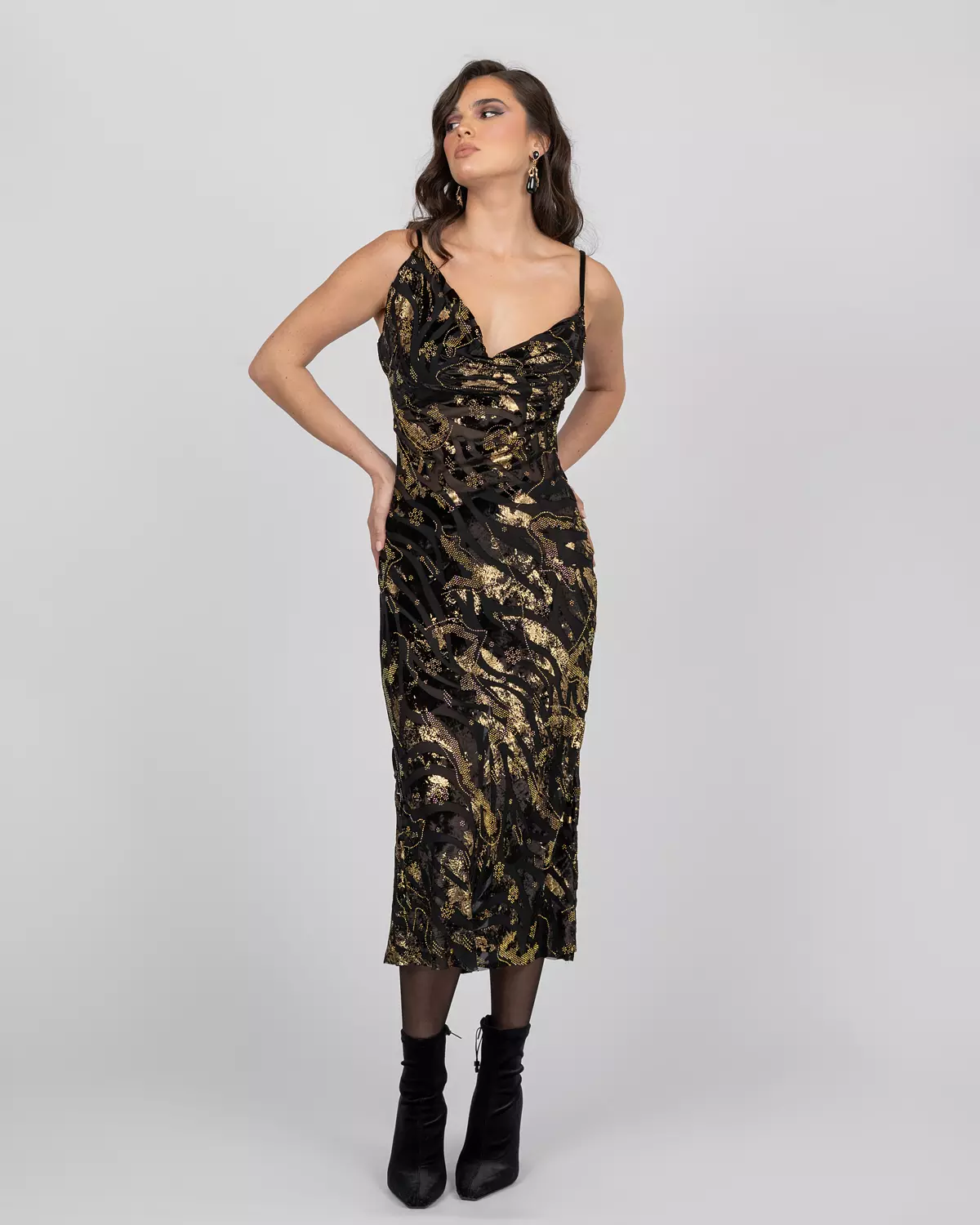 Luxury Silk Midi Dress with Gold Accents image