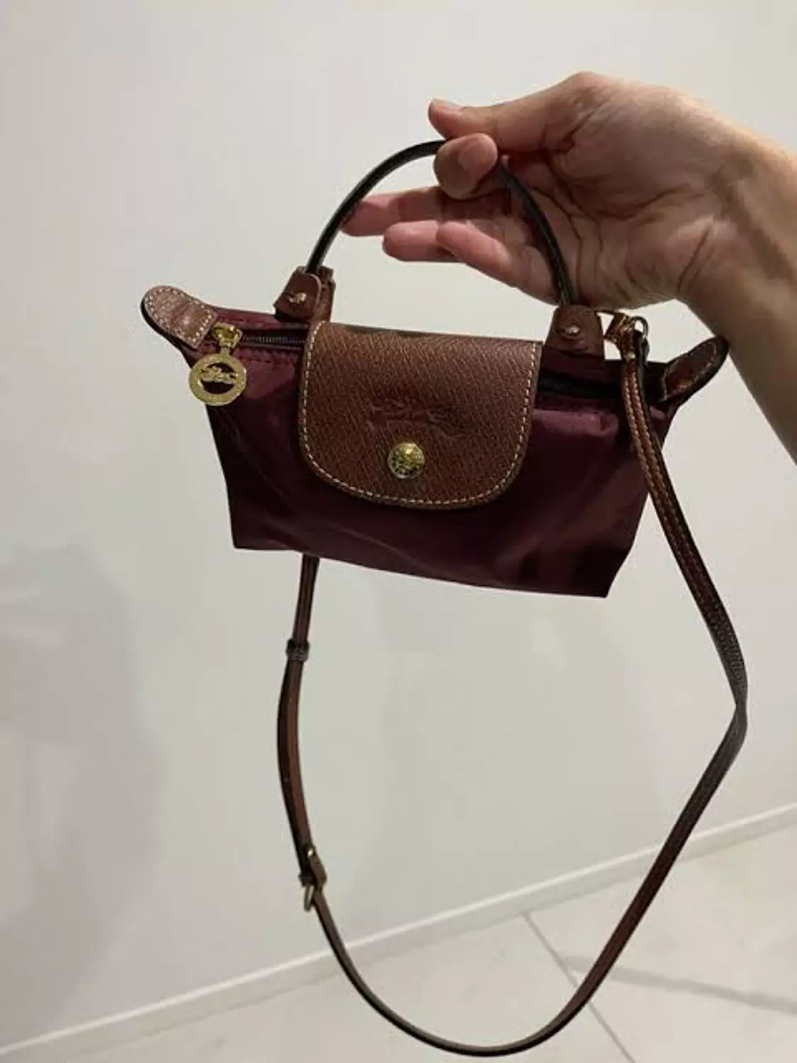 LE PLIAGE ORIGINAL POUCH WITH HANDLE Burgundy - Recycled Canvas 2