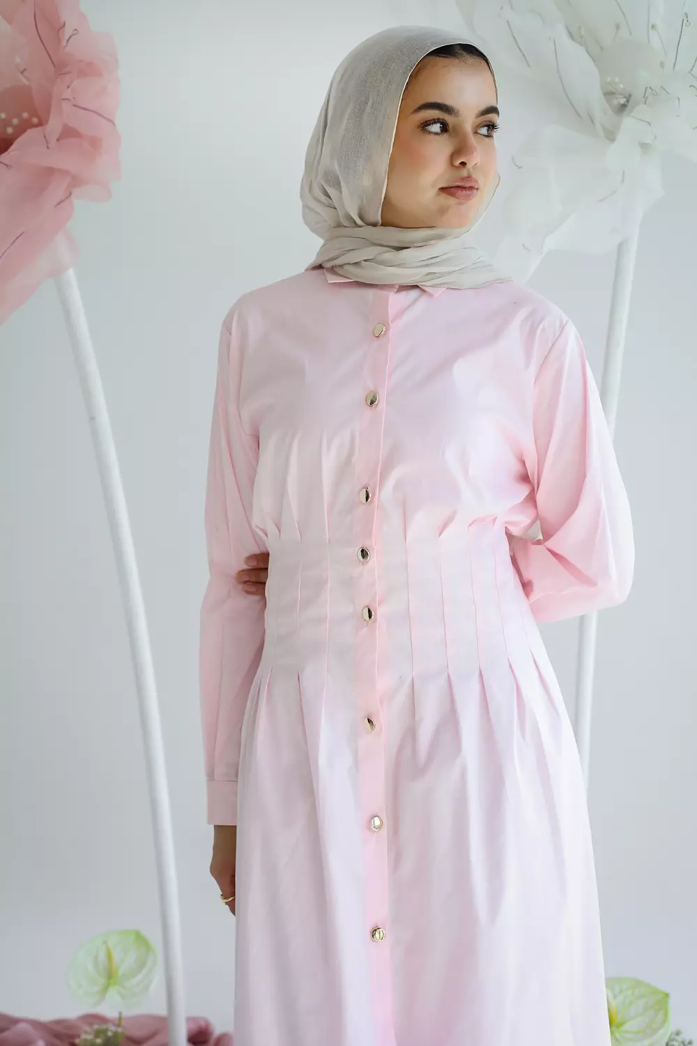 Fitted Poplin Dress in Pink 2