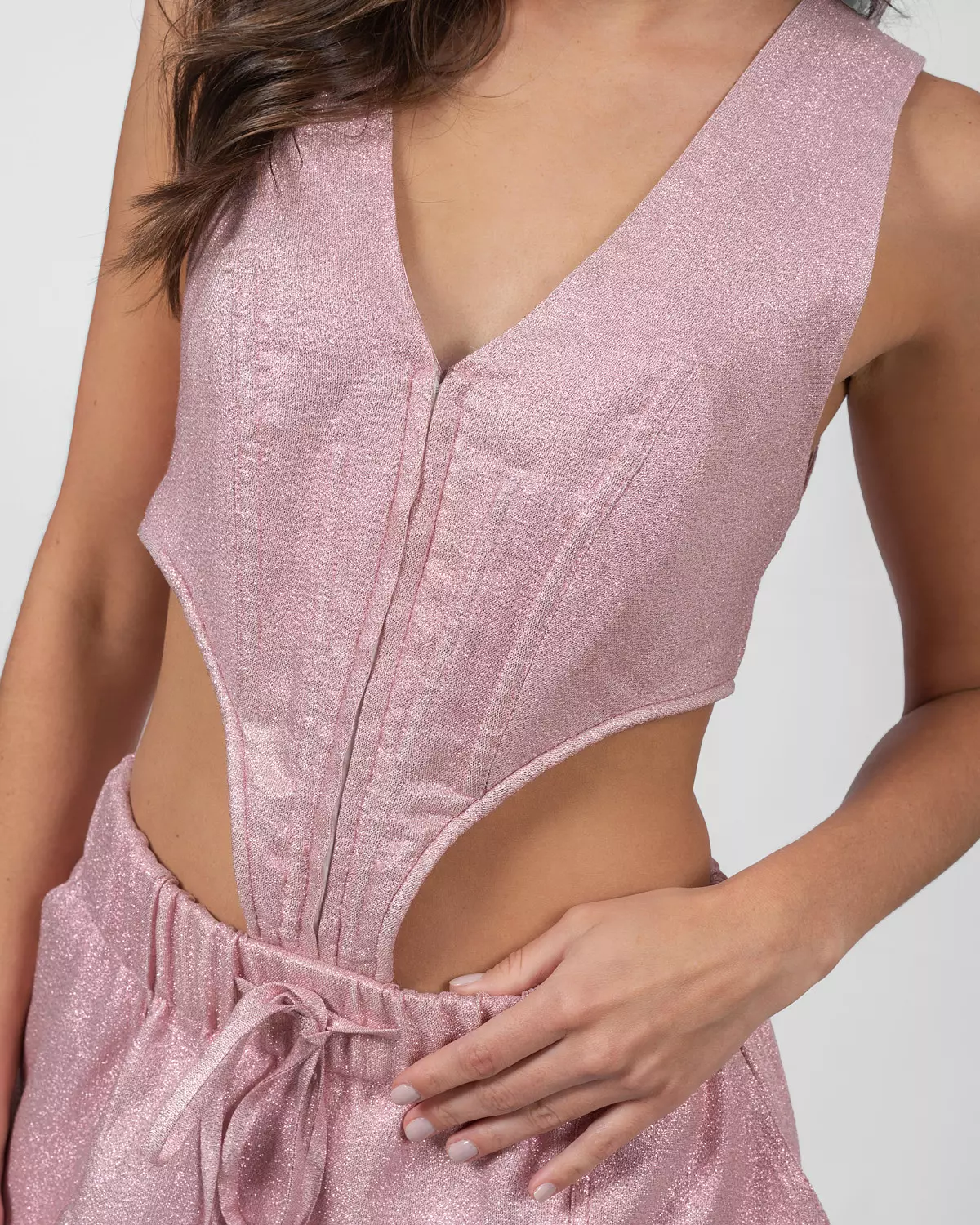 Shimmery Pink Cut-Out Romper  5