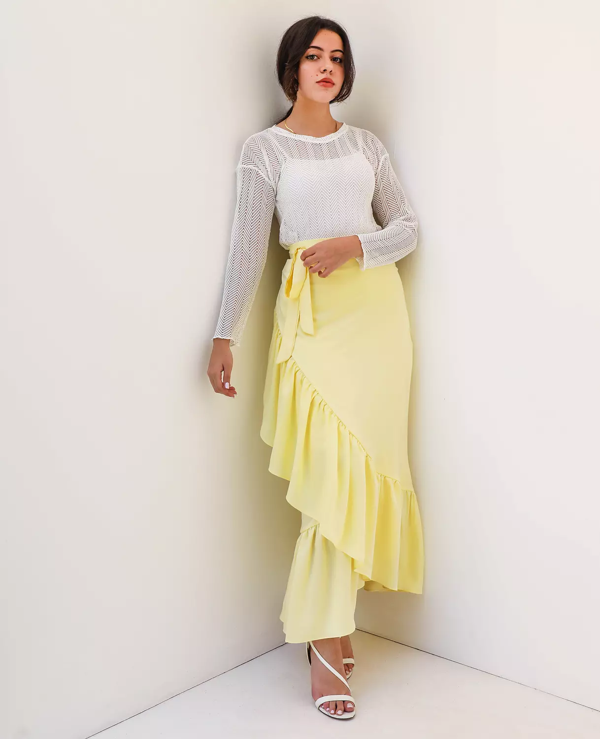 Silky wrap skirt in pastel yellow 2