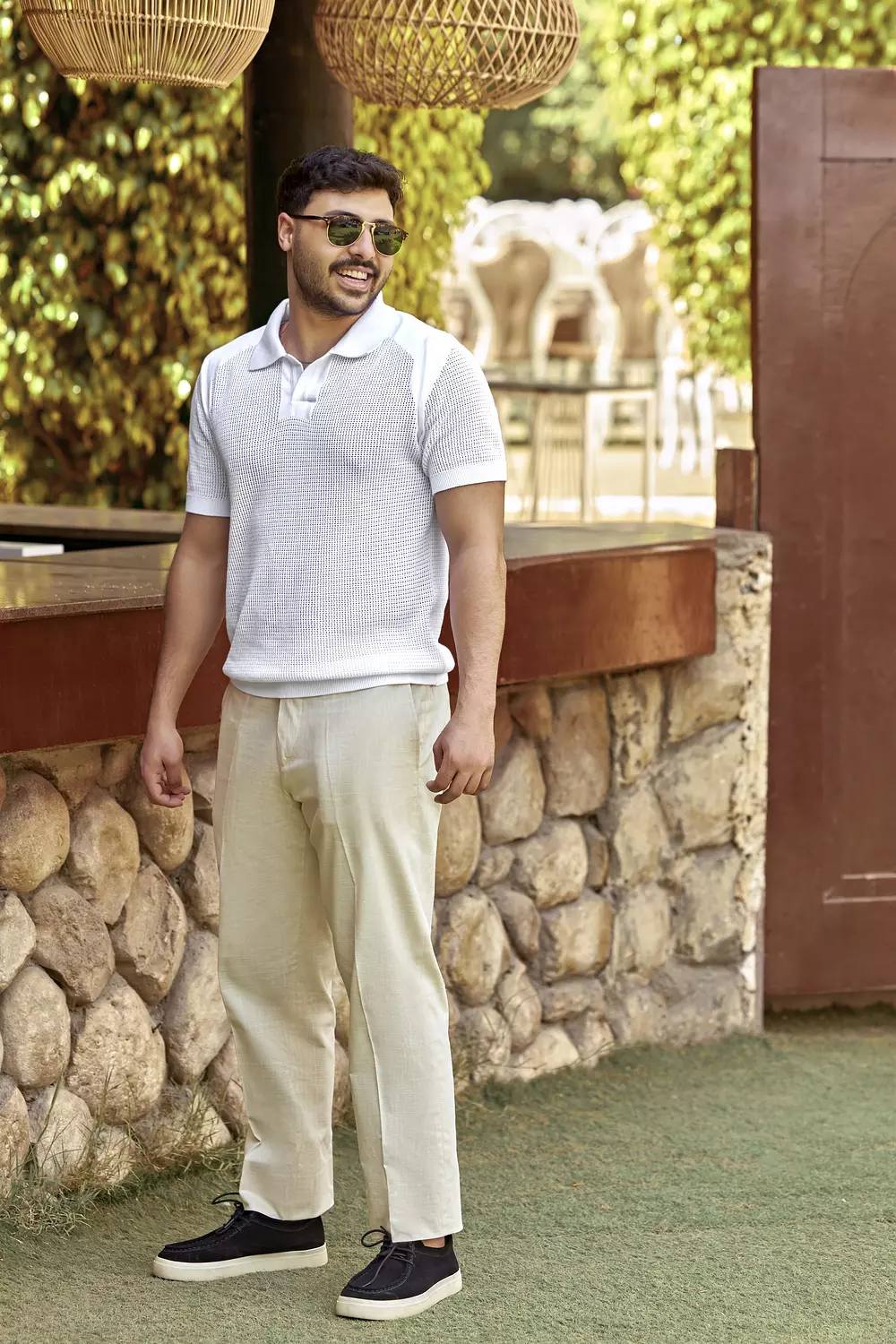 Men’s White Textured Polo Shirt image
