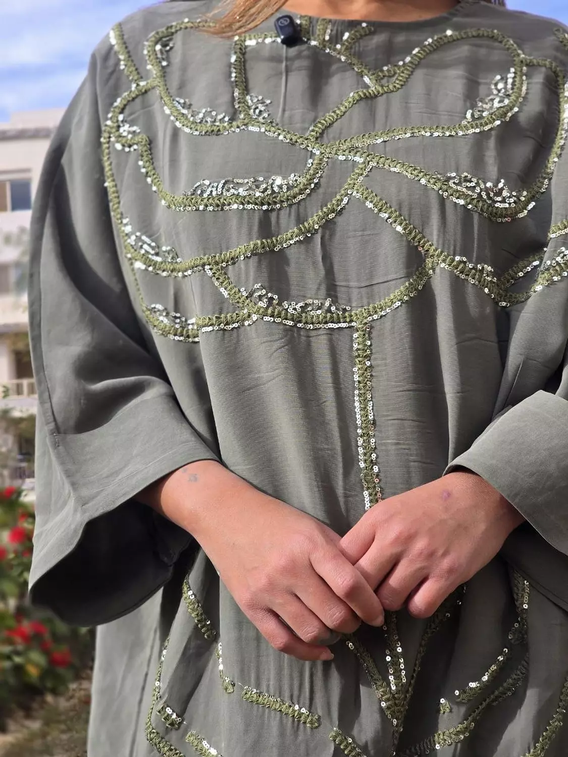 Olive floral embroidered dress 2