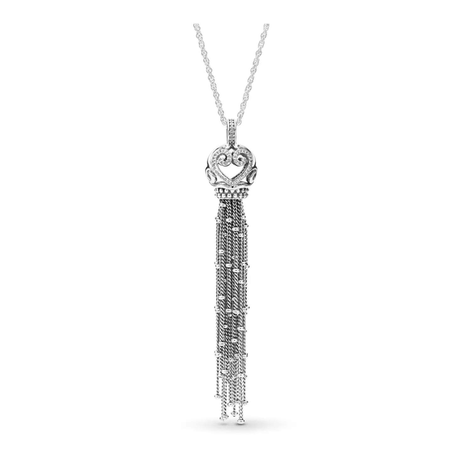 Tassel silver pendant with clear cubic zirconia and necklace image