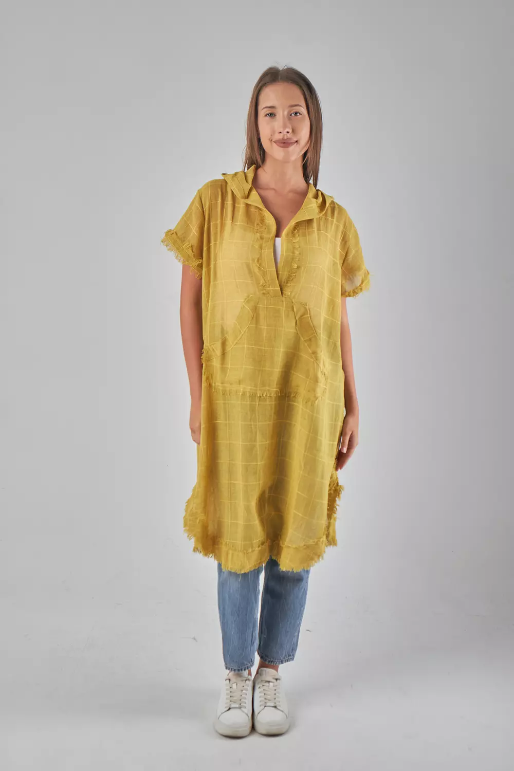 Hooded Mesh Linen Yellow Top image