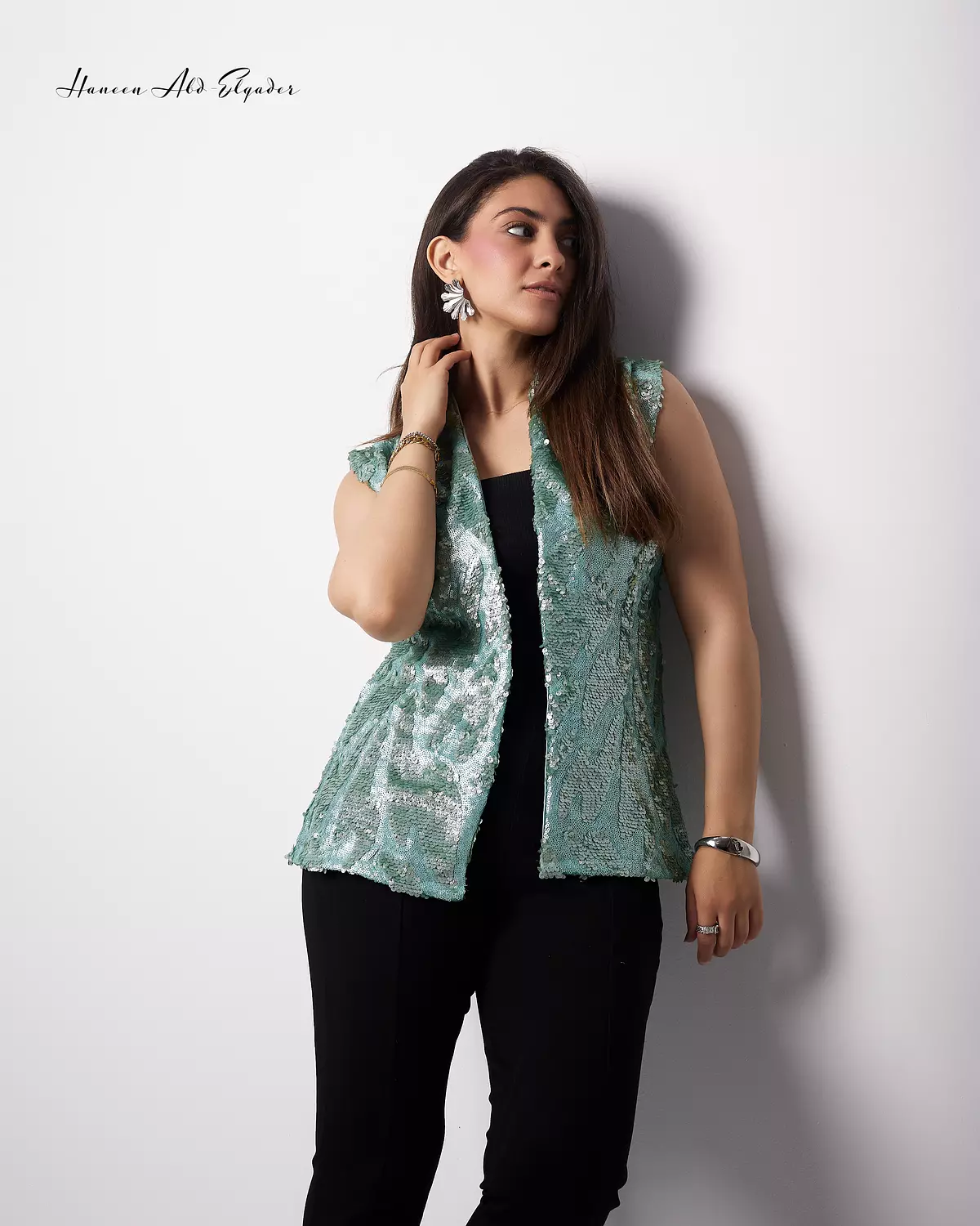Mint green sequined vest image