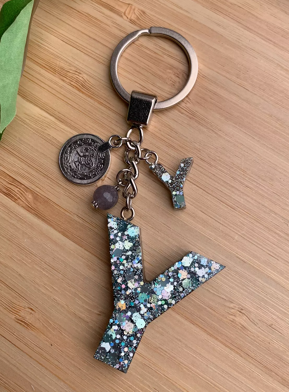 Resin Letters Keychain ( Glitter Space Grey ) "By Order" 14