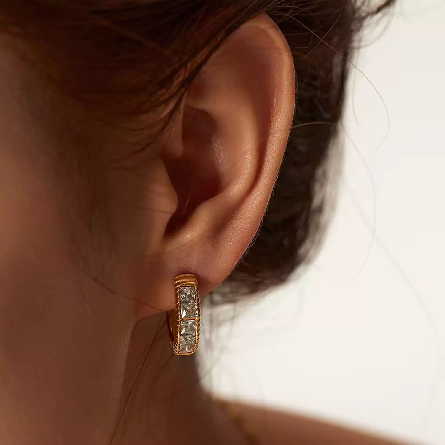 Bling square cubic inlaid earrings  2