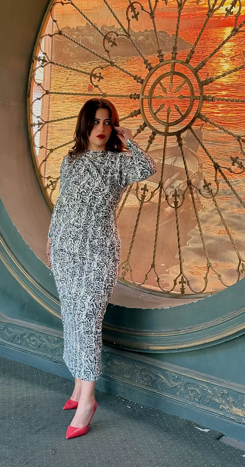 snake print drapping dress 2