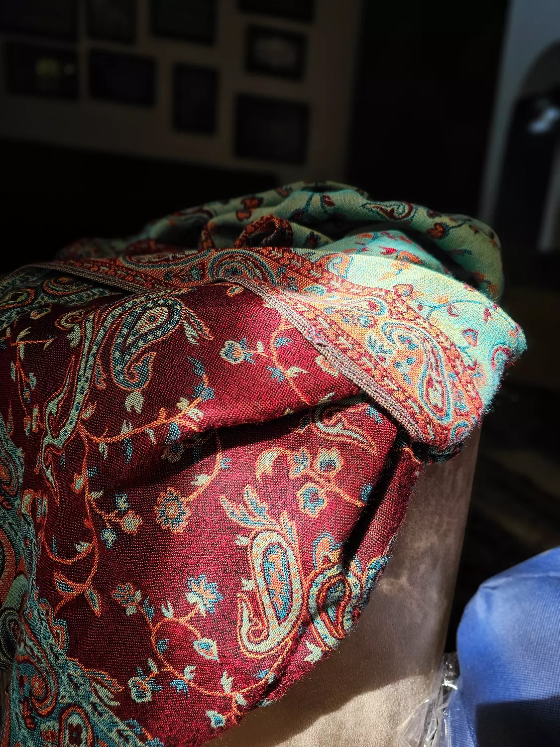 burgundy/Mint green Pashmina 2