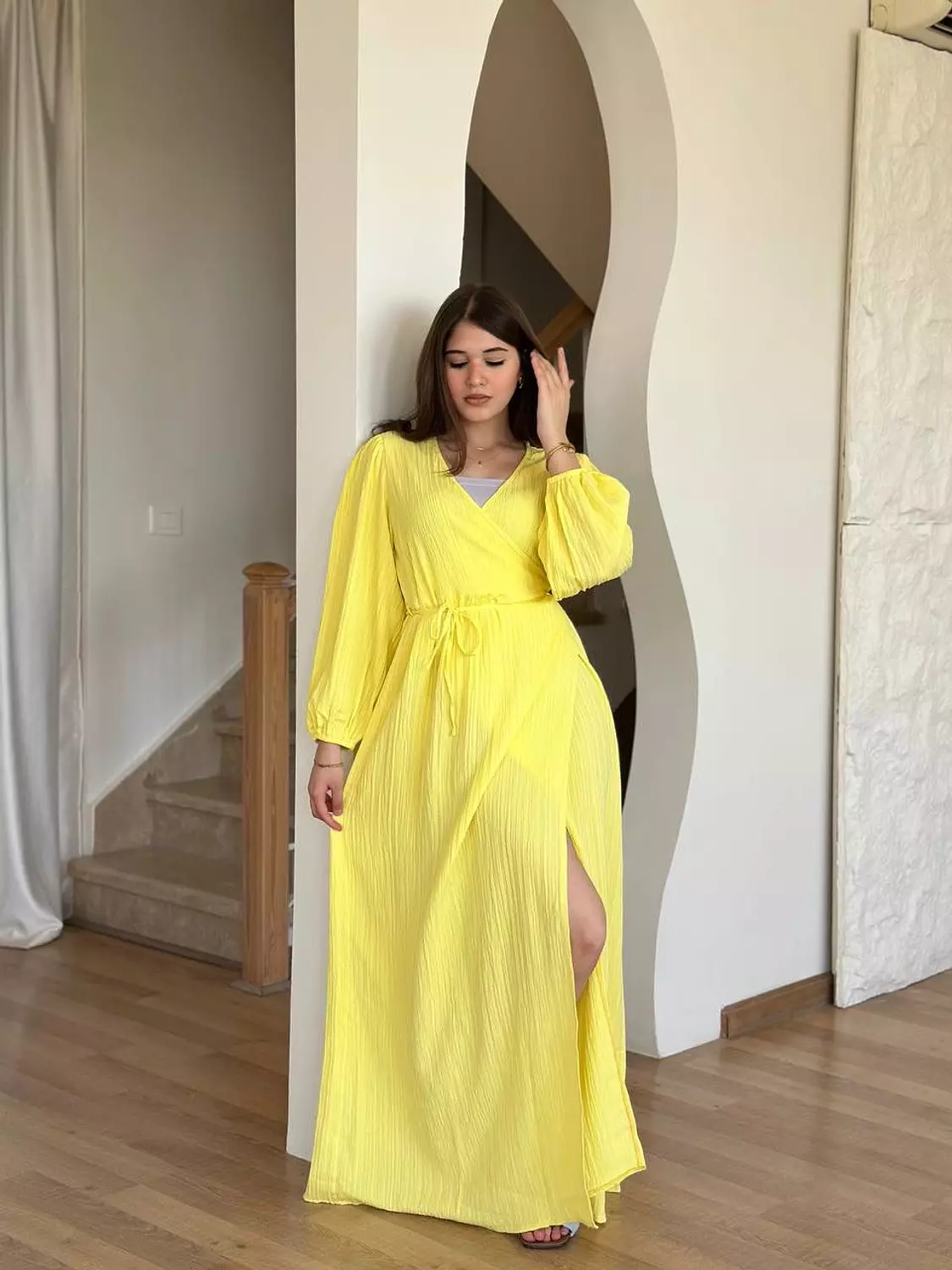 Crinkled Wrap Maxi Dress with Front Slit 10