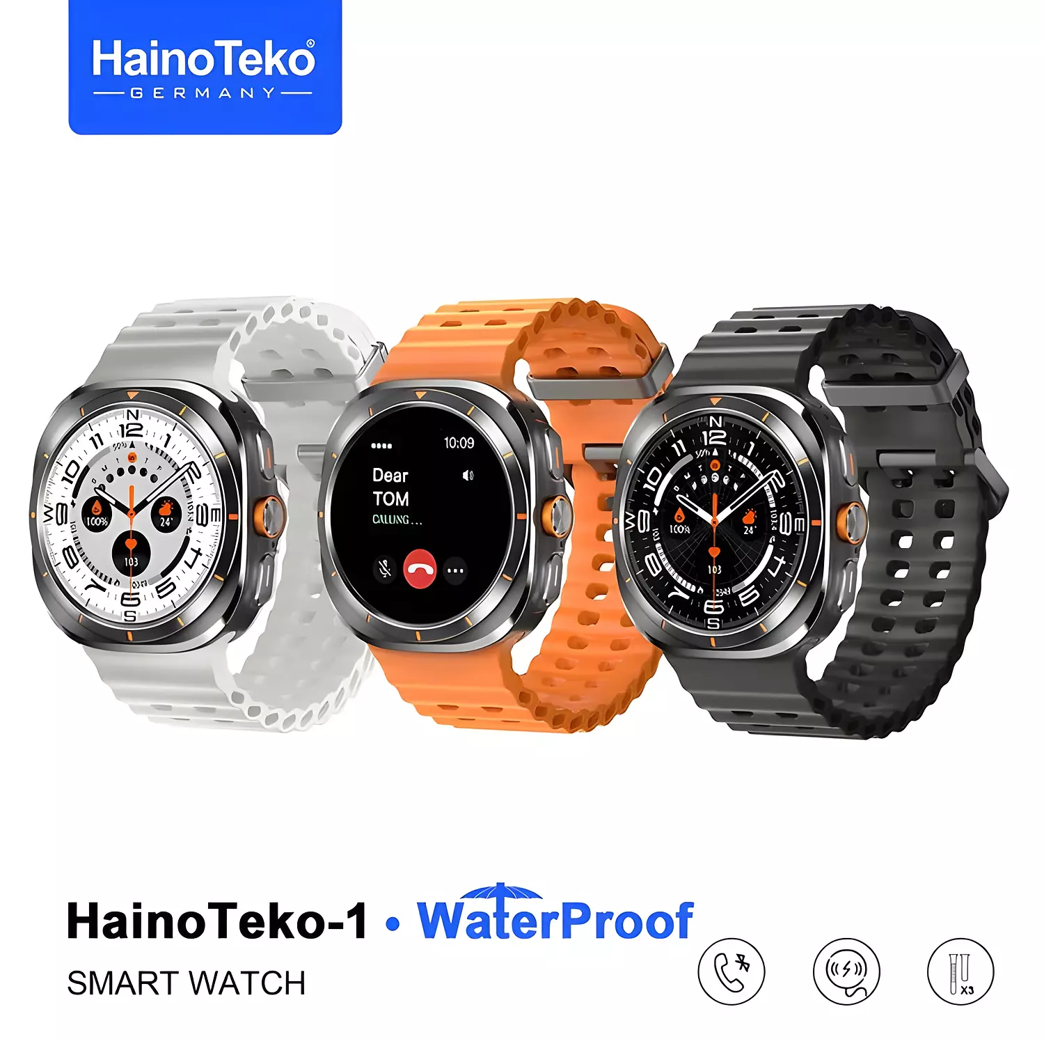 HainoTeko-1 Smart watch, AMOLED Display, Water Resistant, 3 Interchangeable Straps 6