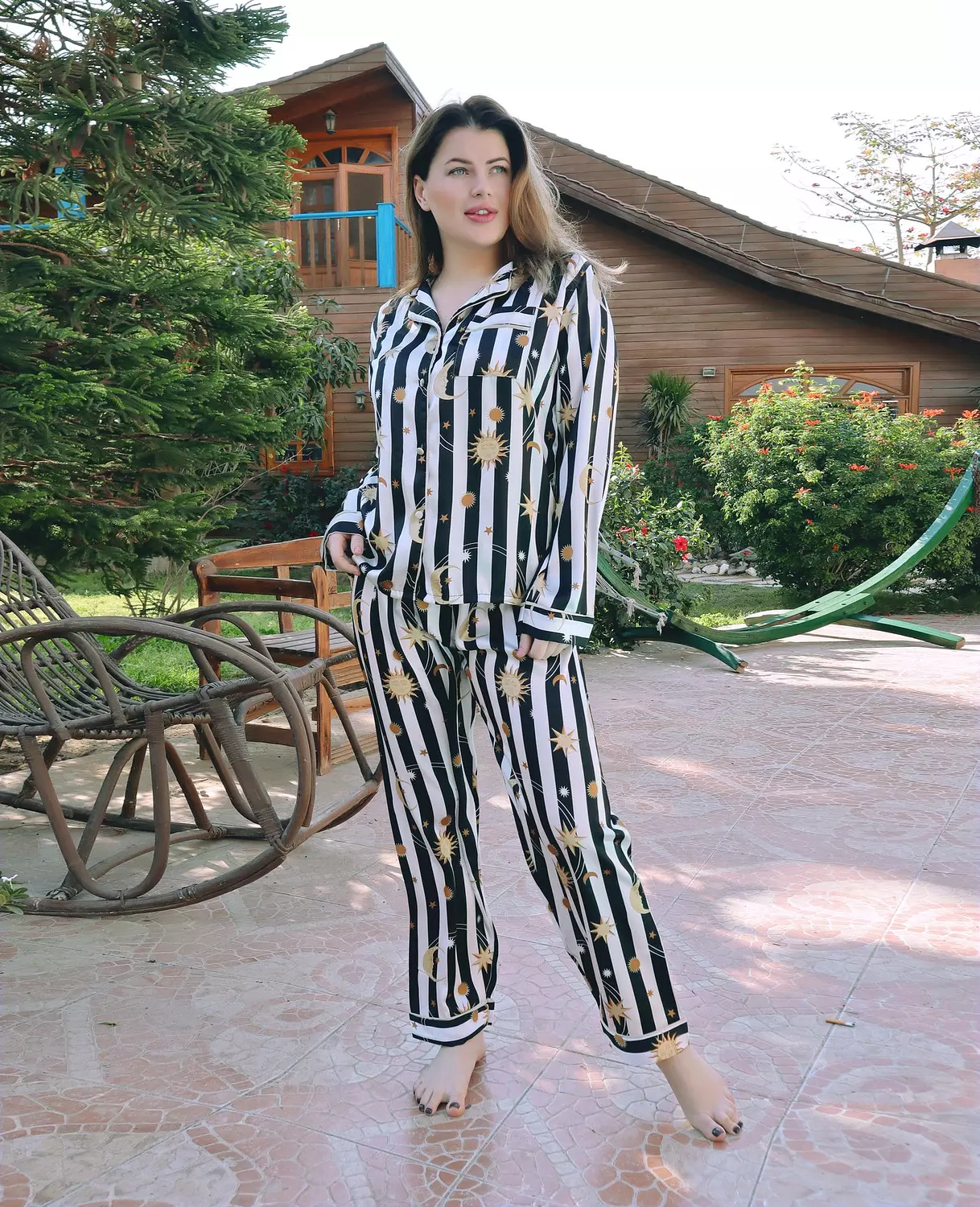 Celestial Stripe Satin Pajama hover image