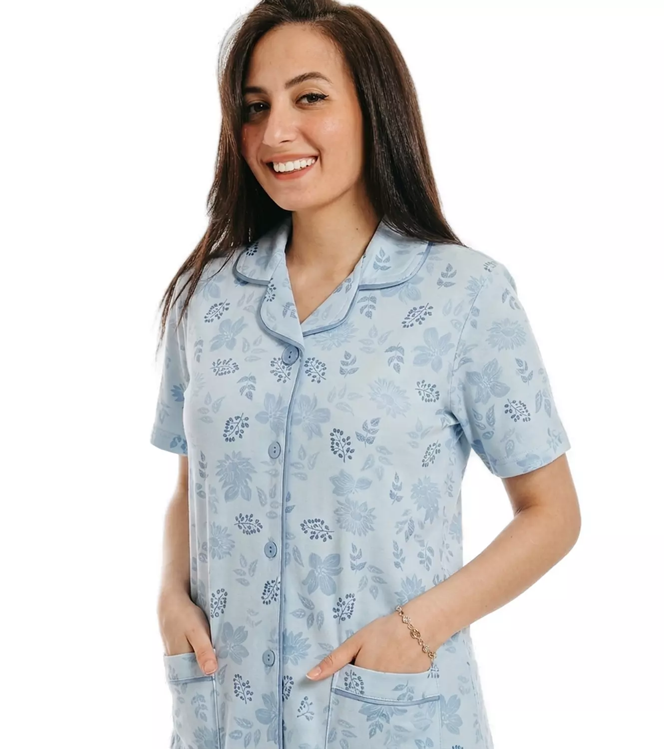  بيجاما حريمي كلاسيك مطبوع ورق شجر - 2525 - ازرق فاتح hover image